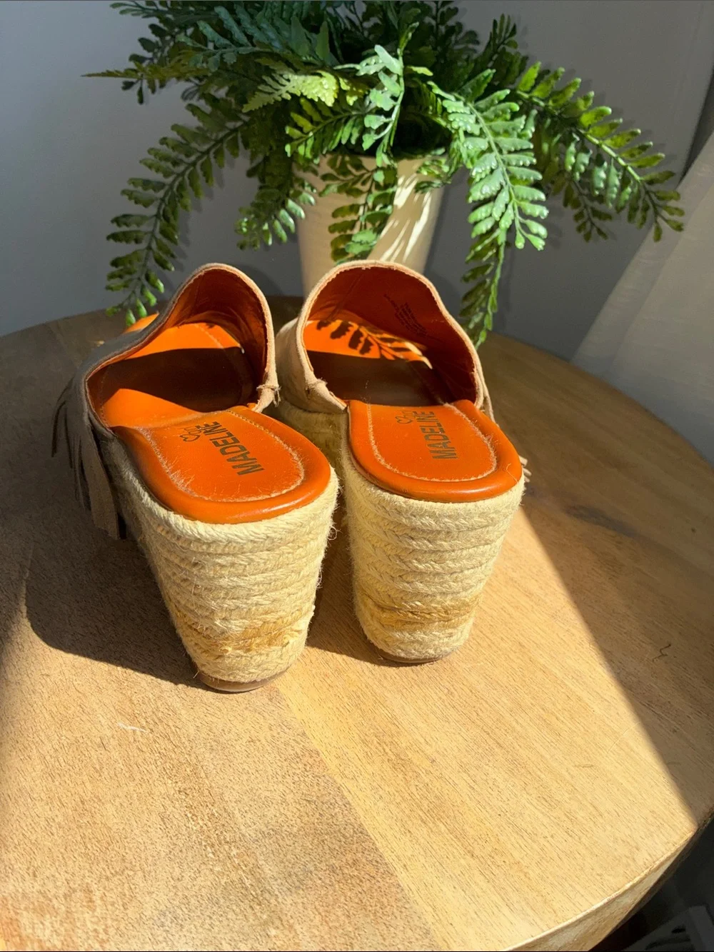 Madeline girl DASHED Tan Faux Suede Fringed Wedge Sandals 7.5